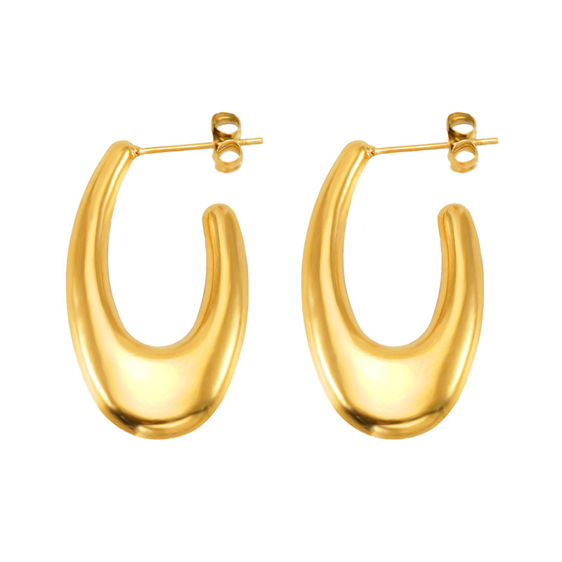 Pendientes de aro de acero inoxidable estilo INS europeo y americano para mujer, pendientes de acero de titanio dorado, pendientes de lujo ligero de alta gama.