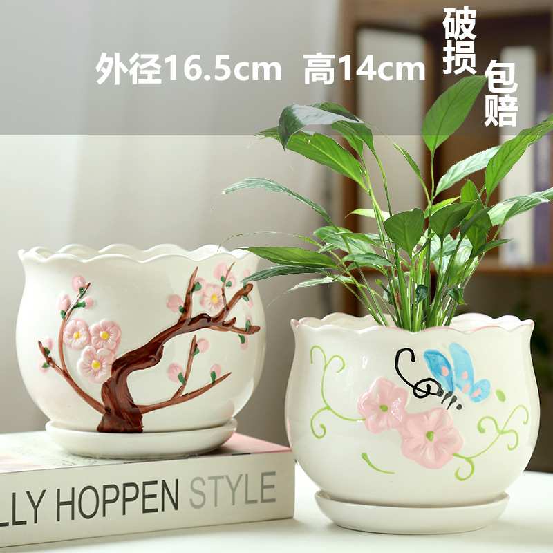 2 つの大きな蝶の桃の花 / ビッグセラミック