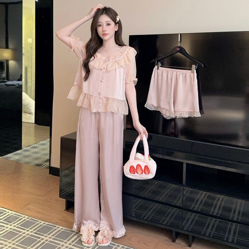 2026 New Spring and Summer Sweet Pajamas for Women, Timeless Elegance, Luxurious and High-End Light Luxury Pajamas, Leisurely Three-Piece Set