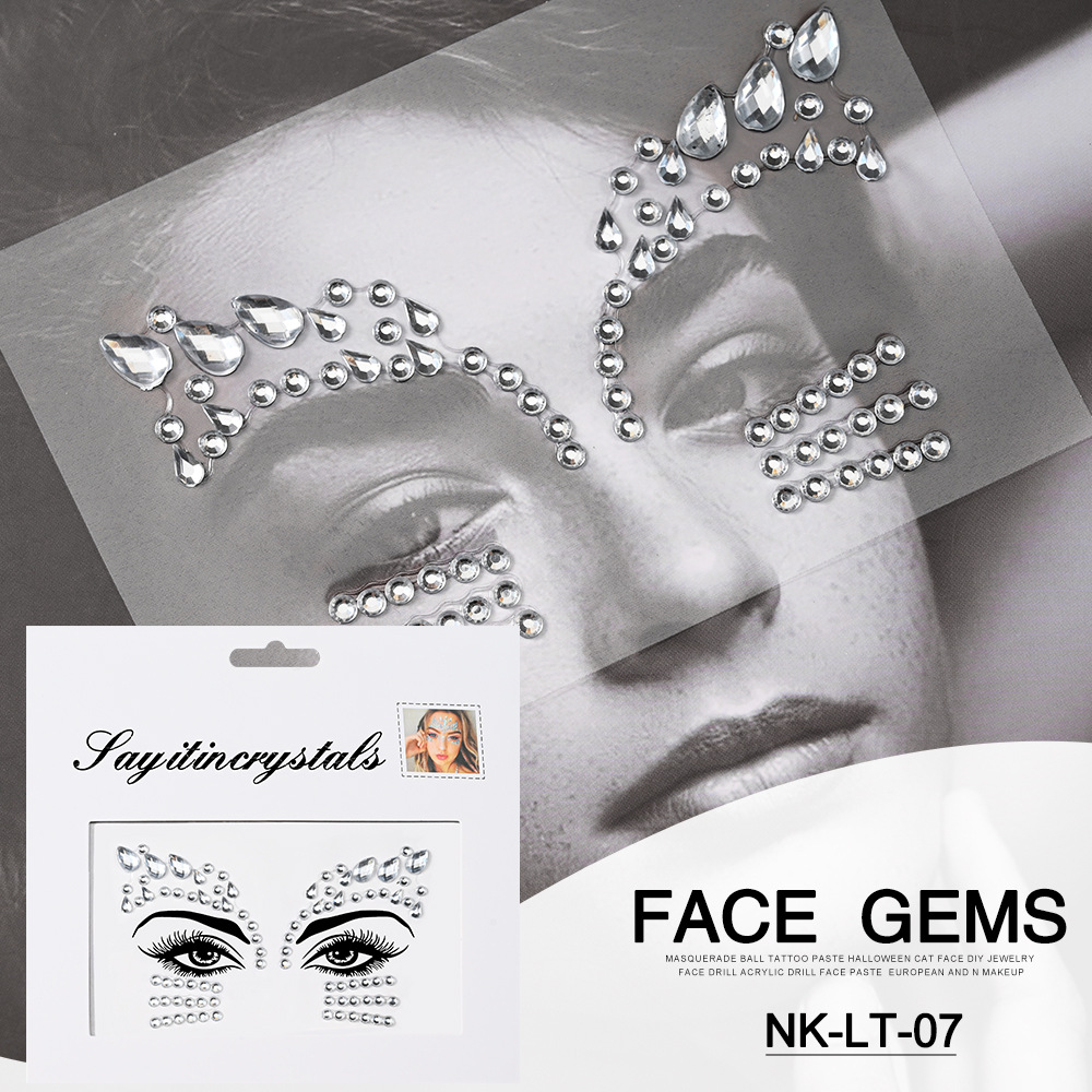 Pegatinas de tatuaje facial pegatinas de cristal pegatinas de cejas pegatinas faciales pegatinas de diamante de agua decoración acrílica estilo europeo y americano