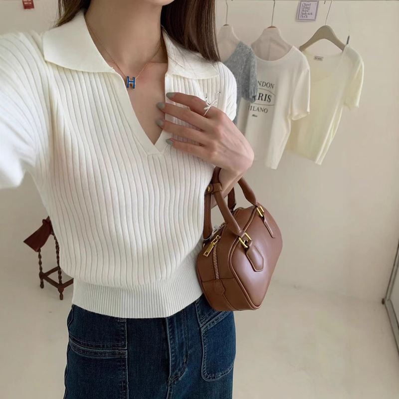 纯欲polo领辣妹设计感短袖上衣女装夏季新款独特别致绝美针织T恤|undefined