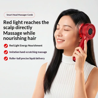 跨境电动按摩导液梳红蓝光头皮经络健发按摩梳电动养发护理生发仪