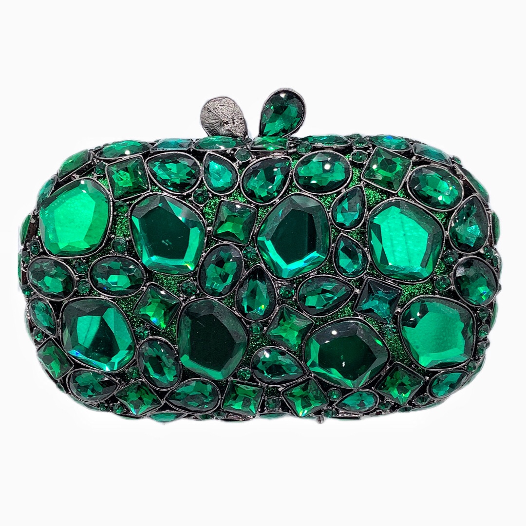 Túi clutch nữ đính đá dạ hội cao cấp, thiết kế kim cương rỗng, phong cách châu Âu — Vàng Pha Lê, Màu Sâm panh, Màu bạc, Màu xanh lá