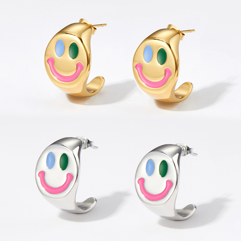 Fashion Smiley Face Stainless Steel Plating Earrings 1 Pair display picture 3