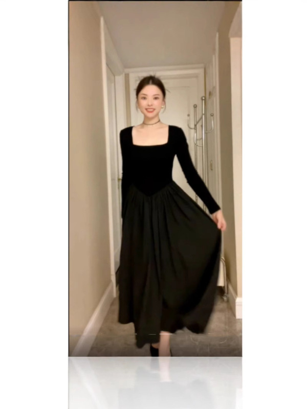 法式小个子连衣裙黑色裙子女款爆款2025新款高级感遮肉显瘦A字裙|undefined