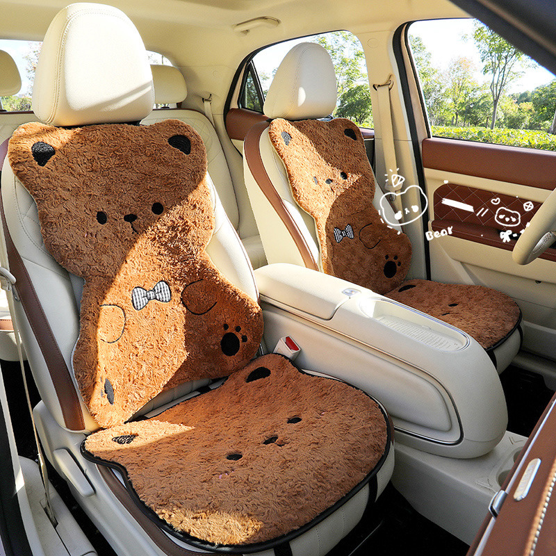 汽车坐垫新款冬季毛绒可爱卡通女款座套保暖半包小蛮腰座垫一件代