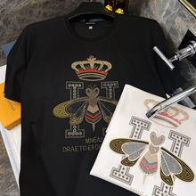 夏季液氨匹马棉蜜蜂烫钻男士短袖T恤轻奢侈简约青年修身打底衫