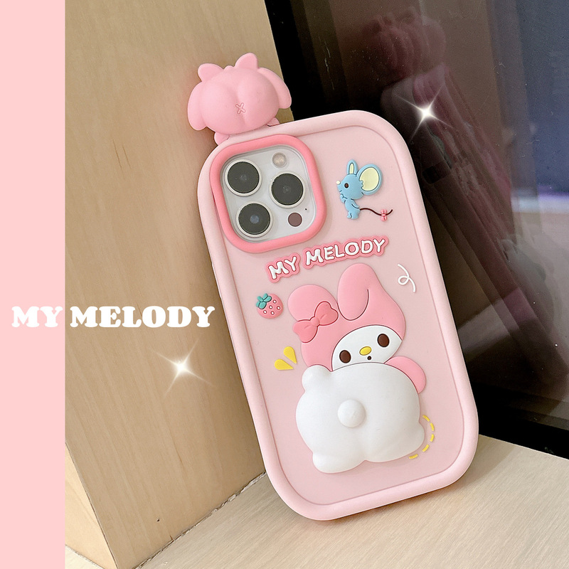 Suitable for Apple 13 Phone Case, New iPhone 17 Pro Max Cartoon Butt Stress Relief My Melody 16 New Model 13