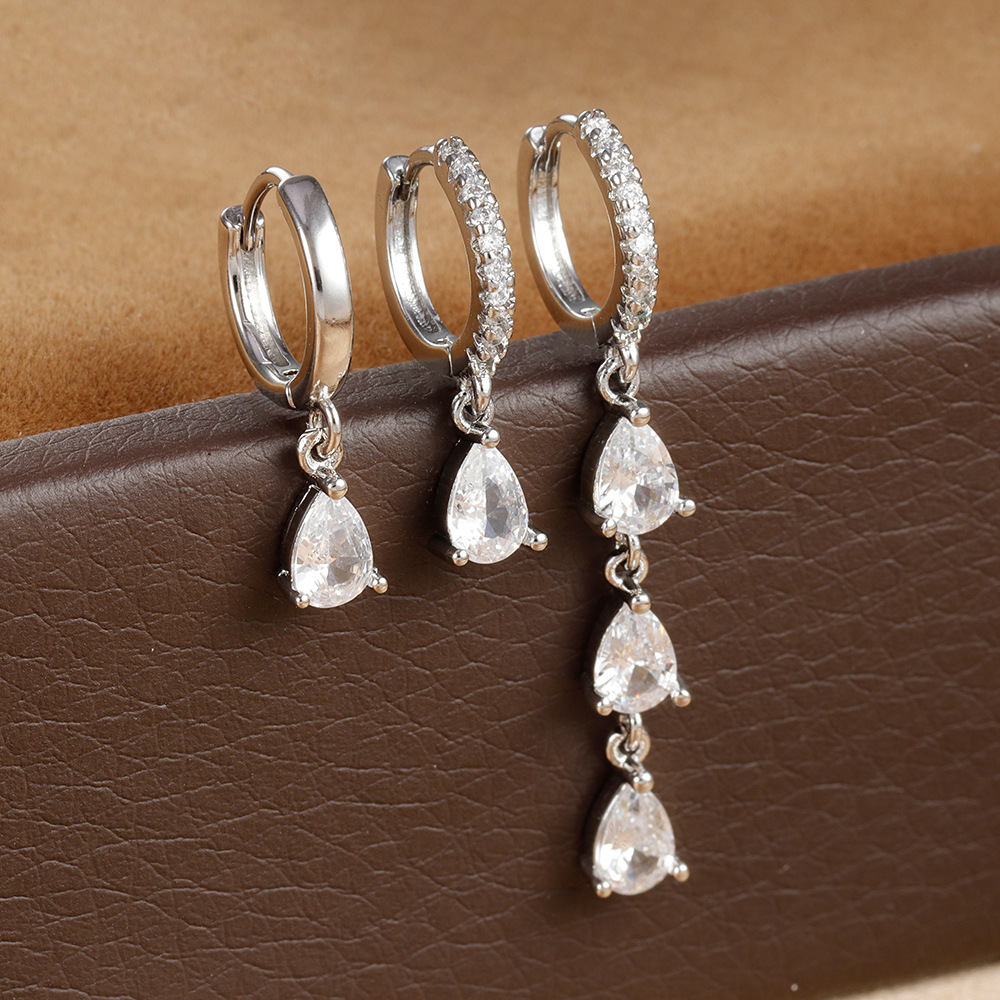 10g Weight Copper Ear Needle Material Zircon Inlay Material Earrings Classification 3 Pieces Set Quantity Daily, Street Occasion Copper Material Water Droplets Pattern Women's Gender Inlay Design Shiny, IG Style Style 3 Pieces Set IG Style Shiny Water Droplets Inlay Copper Zircon Earrings 7
