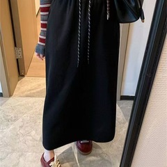大码高腰显瘦抽绳卫裙百搭半身裙秋季裙子秋冬新款卫裙休闲开叉女