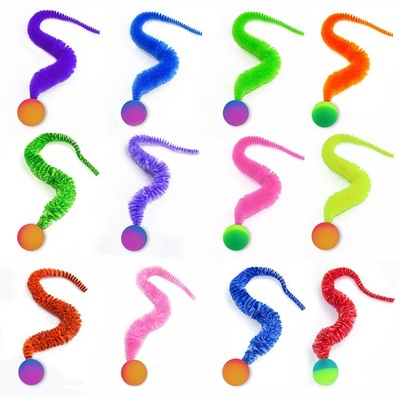 亚马逊毛毛虫弹力球猫玩具猫咪自嗨解闷彩虹虫耐抓咬互动逗猫棒