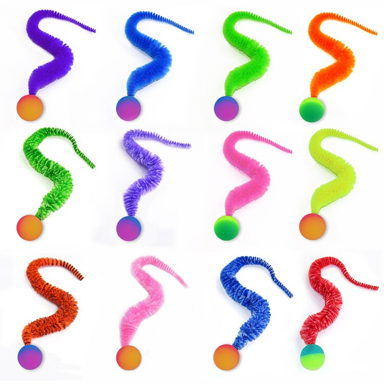 Amazon Caterpillar Bouncing Ball Cat Toy Cat Self-Entertainment Rainbow Worm Resistant to Scratching and Biting Interactive Cat Teaser Stick