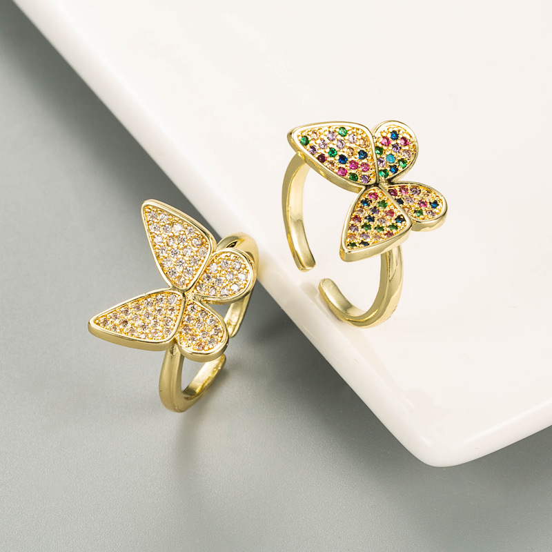 Fashion Butterfly Shaped Copper Gold Plated Diamond Open Ring display picture 2