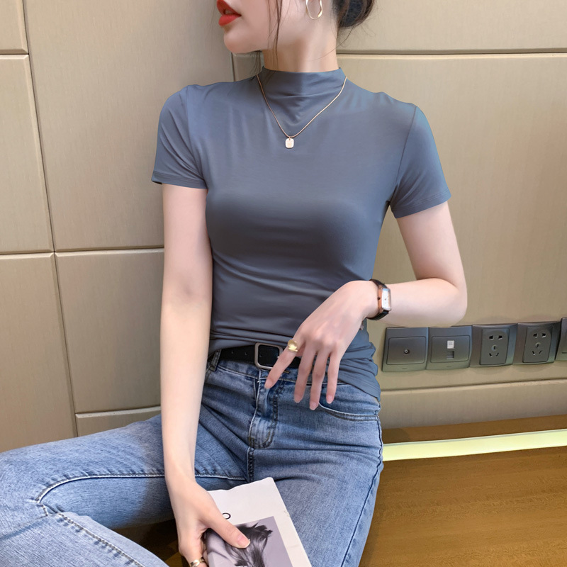 다크 그레이 하프 터틀넥 반소매