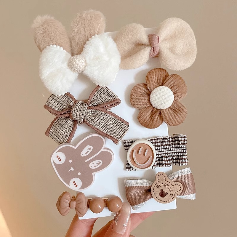 Cute clip de dibujos animados clip de borde conjunto frente cejas clip de cabello para chicas clip de BB otoño invierno de alta sensibilidad adornamiento de cabello tocado