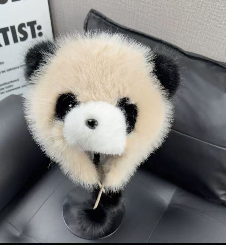 网红新款熊猫帽子时尚仿狐狸毛护耳帽成人冬季亲子批发潮流亲子款|undefined