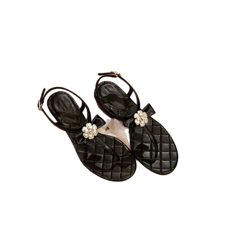 El mismo estilo de Su Yinyin Moonlight Wonderland ~ Pequeña fragancia flor de diamantes de imitación con chanclas chanclas planas sandalias femeninas