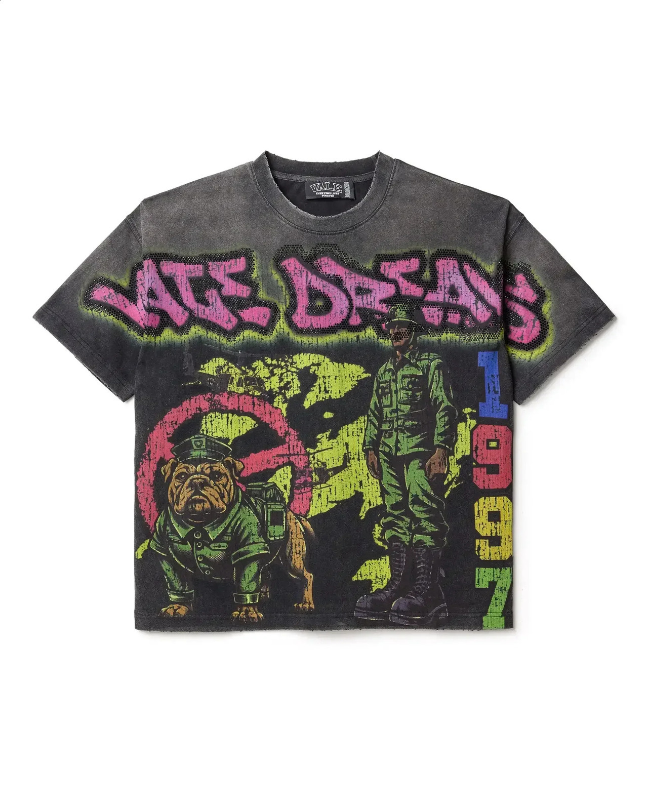 Verano estilo americano retro impresión oscura lavado con agua hace viejos bloques sueltos oversize hip hop skate camiseta de manga corta