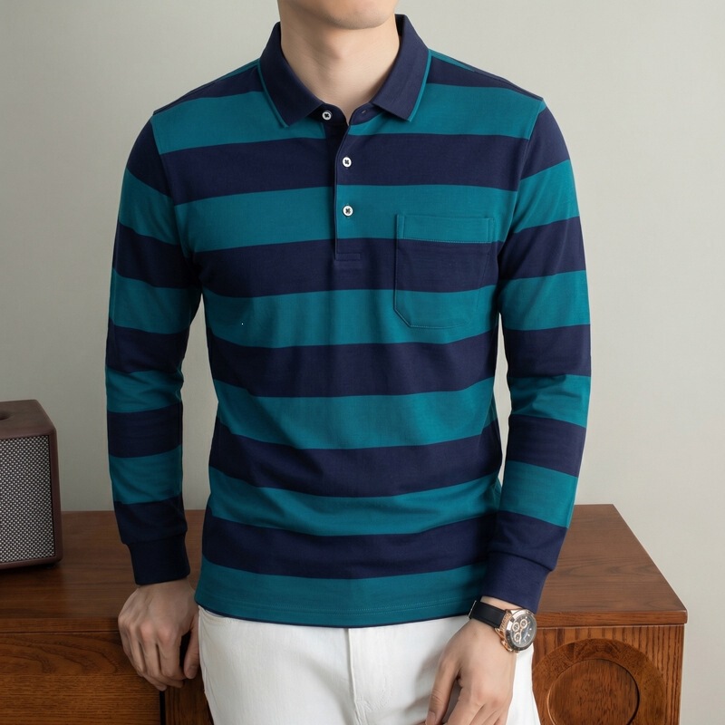 Brand-name, high-end, pure cotton men's business casual polo shirt for autumn and winter, fashionable and versatile, long-sleeved top with a classic collar, suitable for middle-aged and young men Brand-name, high-end, pure cotton men's business casual polo shirt for autumn and winter, fashionable and versatile, long-sleeved top with a classic collar, suitable for middle-aged and young men