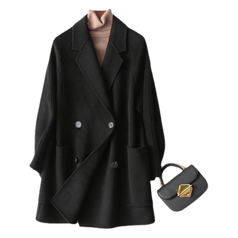 Chaqueta Corta de Lana de Doble Cara 100% Lana Hecha a Mano para Otoño e Invierno