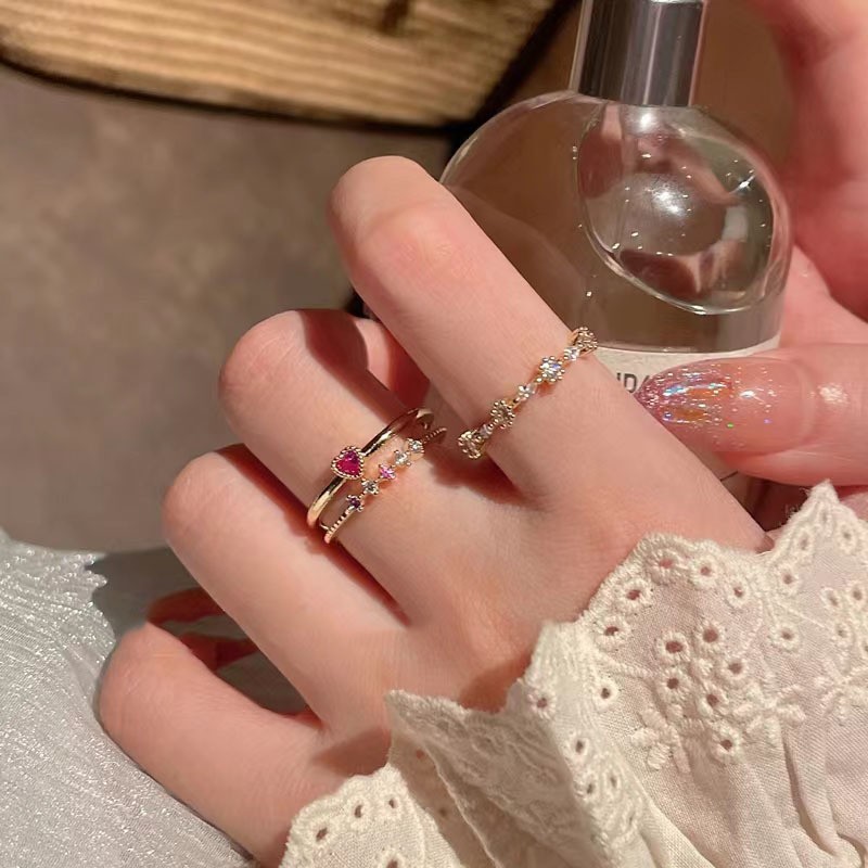 Exquisite Zircon Three-piece Ring Set For Women Adjustable Design_voghion.com