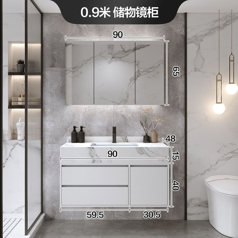 Armario de espejo de almacenamiento ordinario-90CM placa de roca lavabo de cerámica
