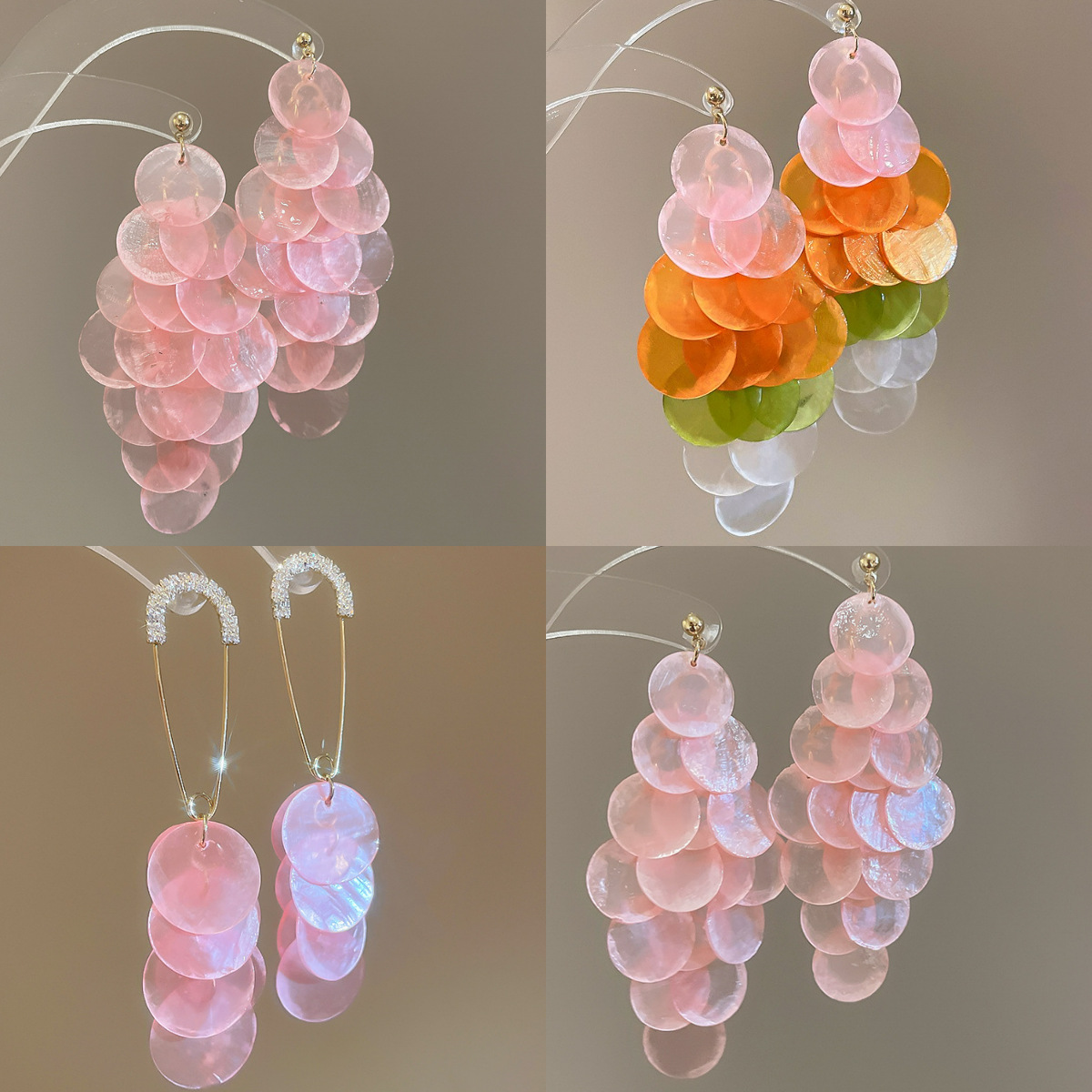 Pendientes de borla de concha redonda con aguja de plata Pendientes de temperamento de estilo de vacaciones junto al mar Pendientes de todo fósforo de alta gama de moda al por mayor