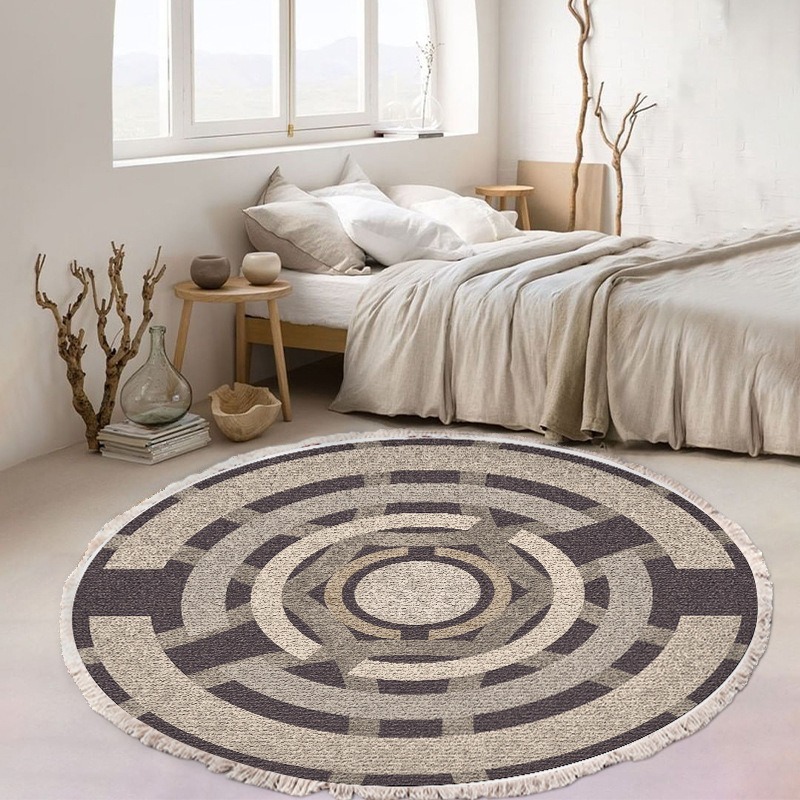 Nouveau produit transfrontalier : Tapis rond épais de style ethnique européen, idéal pour la chambre, le salon, les chambres d’hôtes et la maison._voghion.com