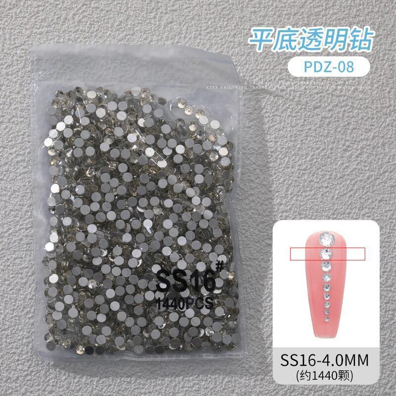 1440個のネイルアート用ラウンドダイヤモンド、平底透明ホワイトダイヤモンド、ネイルデコレーション用クリスタルダイヤモンド、星空ネイルアート用ダイヤモンド|undefined