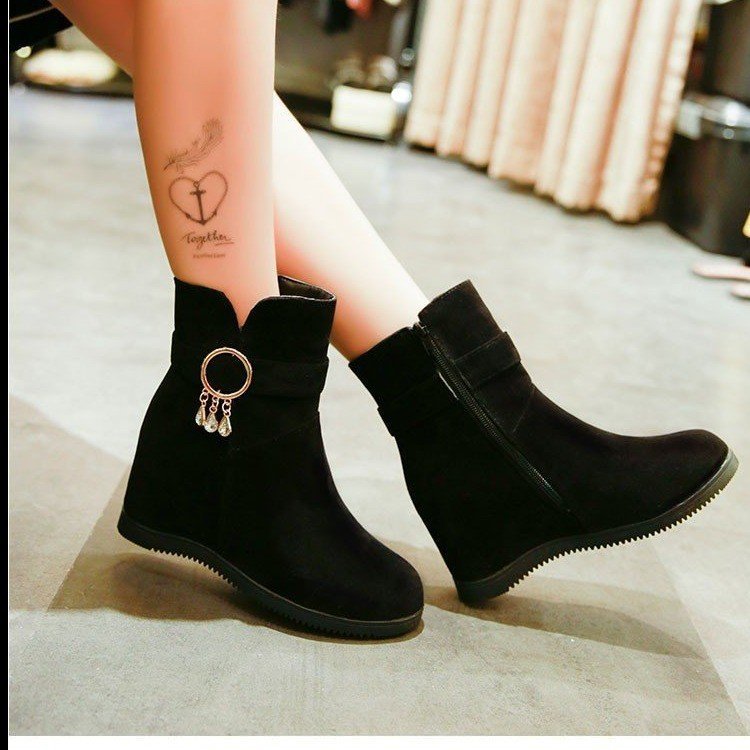 2024 autumn and winter New versatile fashion Martin women's boots hidden height flat ankle boots fleece-lined warm ankle boots wholesale