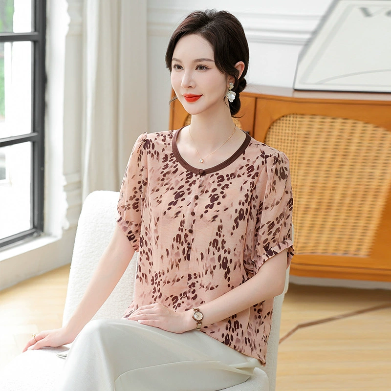 25 летняя новая мода тонкая повседневная иностранная дикая рубашка с круглым вырезом и короткими рукавами