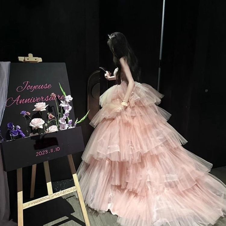 Evening Dress Skirt for Women 2025 New Style 18-Year-Old Coming-Of-Age Birthday Fluffy Elegant Elegant Slim Princess Super Fairy Gauze Skirt