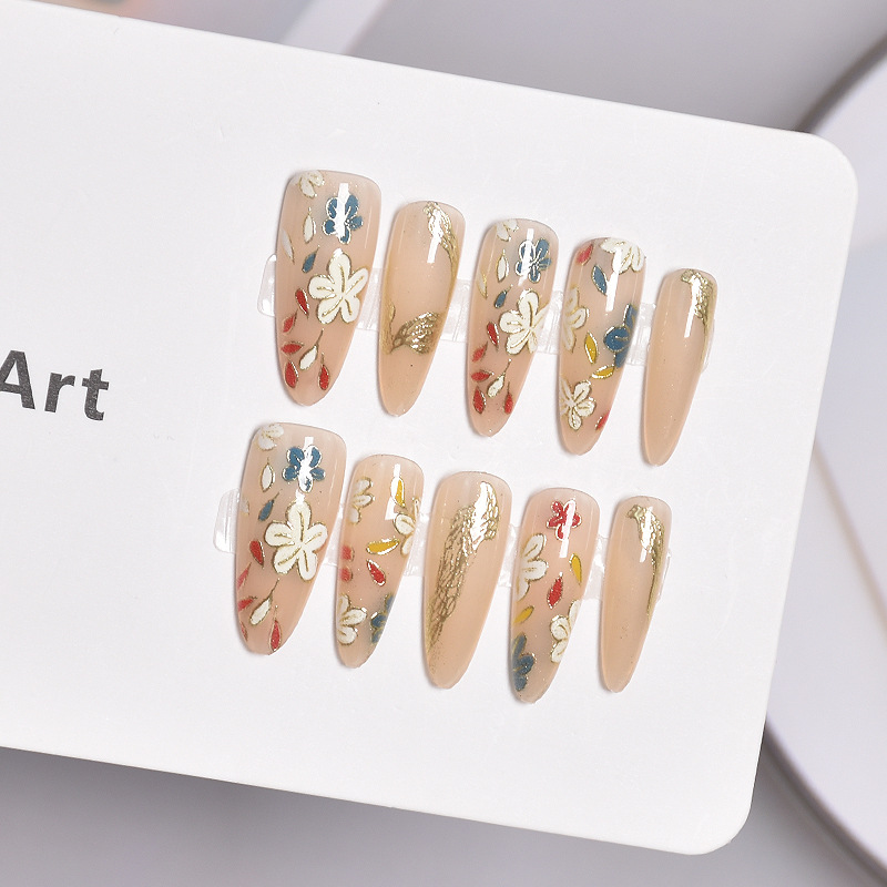 10 piezas de uñas portátiles de micrograbado tridimensional, productos terminados, uñas largas de almendra al por mayor, nuevas uñas portátiles, sensación de alta calidad