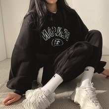 100%含棉套装女长袖长裤女装两件套2024加绒春秋冬大码休闲运动服