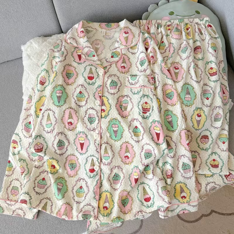 Al por mayor transfronterizo nueva primavera y otoño en línea explosión delgada nube de algodón dulce pijama de mangas largas pantalones largos ropa para el hogar cubierta