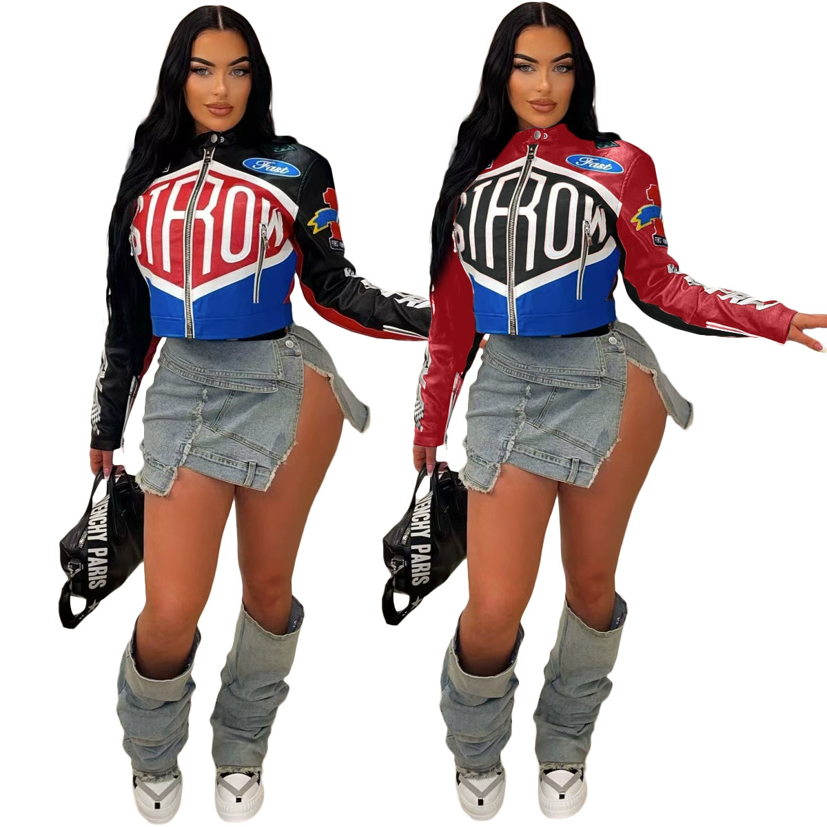 В наличии: Y2666 Европейско-американский стиль, осень-зима 2025, куртка-бомбер с принтом в уличном стиле, воротник-стойка, короткая, на молнии