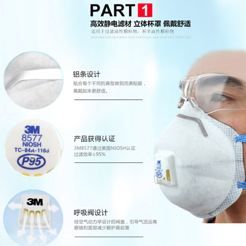 3M máscara al por mayor 8576CN gas ácido 8577 anti-olor KP95 Fábrica de la industria química máscara de polvo de carbón activado