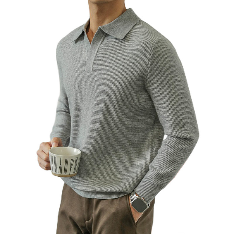 Explosiones transfronterizas de tamaño europeo tamaño grande polo collar V camiseta de punto suéter hombre viejo dinero viento gaviota fábrica de collar al por mayor