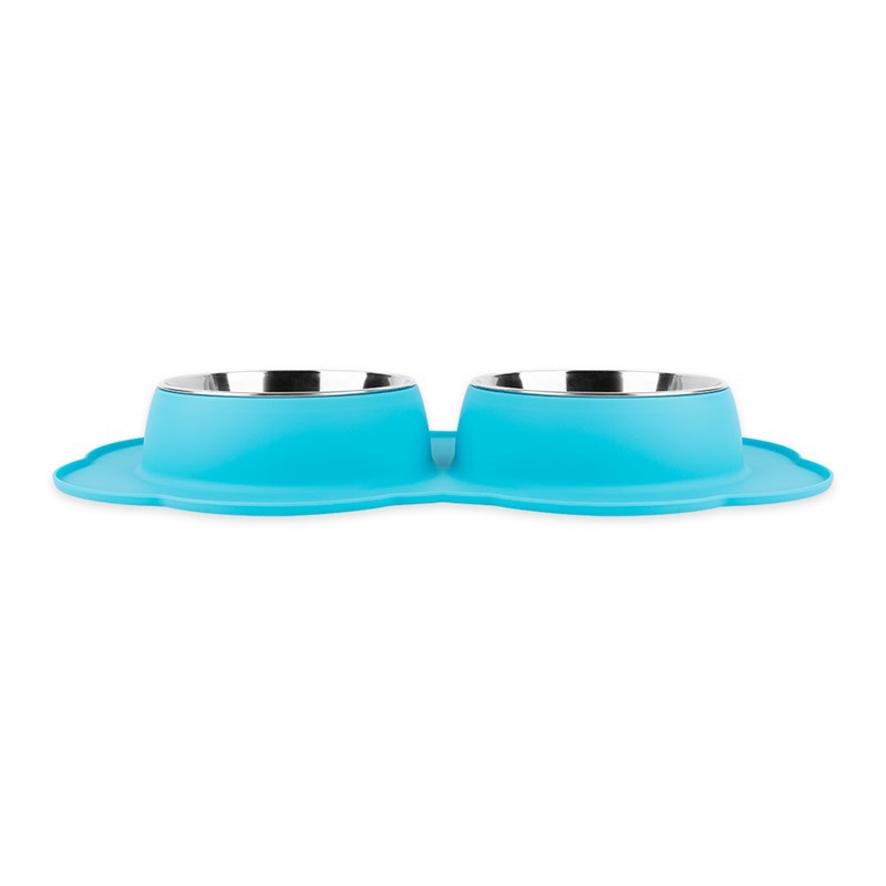 定制硅胶二合一宠物碗 五金宠物垫 狗狗食具 硅胶宠物食用垫