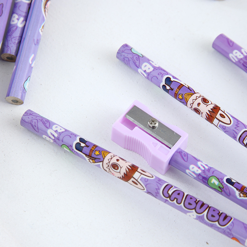 dibujos animados Lab HB lápiz de escritura de estudiantes de primaria 12 rodas con cuchillo de lápiz de alto valor de aprendizaje papelería al por mayor