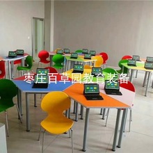 花瓣拼接组合阅读桌中小学图书馆花朵钢木阅览桌活动室心理咨询桌