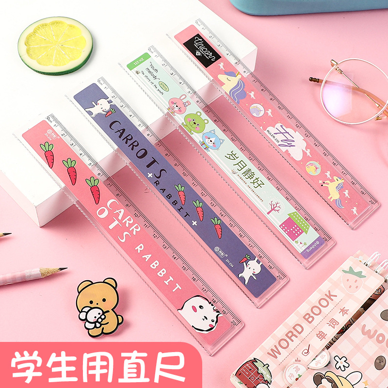 Cute Student Drawing Plastic Ruler Cartoon Straight Ruler Creative Children's Wave Ruler School Supplies Stationery Back to School Season