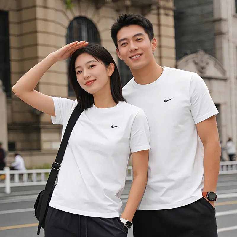 Summer Couple Casual T-Shirt Short-Sleeve Cross-Border Foreign Trade Embroidered Base Shirt Nik Sports Short-Sleeve T-Shirt Men's Top