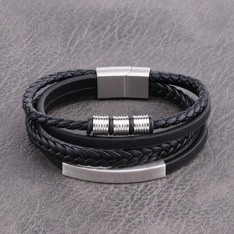 Fashion Cross Rectangle Stainless Steel Pu Leather Braid Unisex Bracelets display picture 5