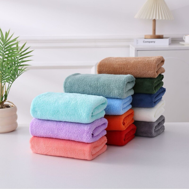 Cross-border solid color coral fleece towel bath towel double-sided absorbent lint-free household face towel plain coral fleece towel