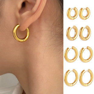 Fashion simple stainless steel earrings for men and women personality plated 18K gold thick round earring ear buckle jewelry wholesale