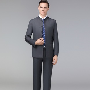 Men's tunic suit, choir performance suit, slim-fitting Chinese style dress, Chinese stand collar wool suit