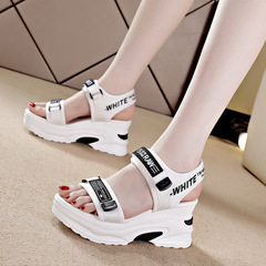 坡跟老爹涼鞋女夏季高跟2022新款松糕底顯瘦小個子厚底增高女鞋