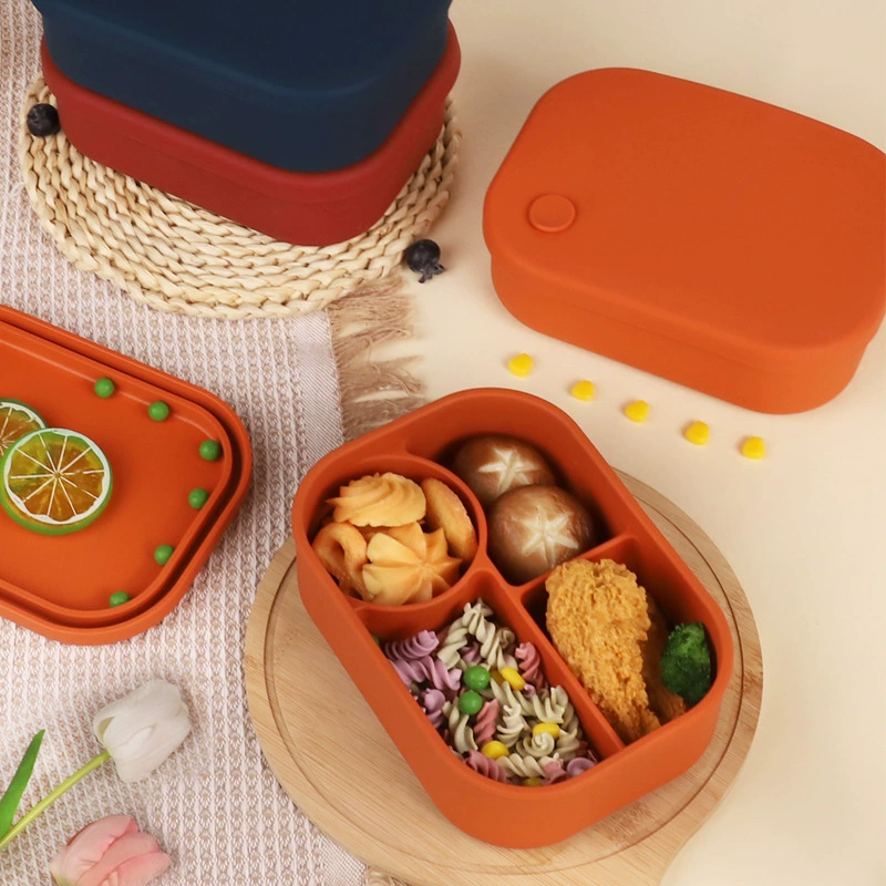 Square Silicone Lunch Box, Multi-Compartment Mini Bento for Children & Adults, 4-Section