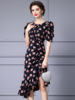 Bubble sleeve pleated waistband irregular floral wrap hip skirt 2024 summer